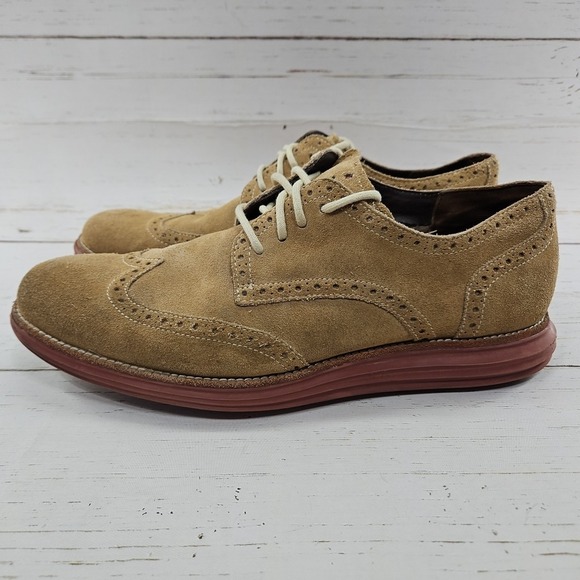 Cole Haan LunarGrand Wingtip Oxford Mens 11.5M Tan Red Suede Dress Shoes‎ C10228 main image 5